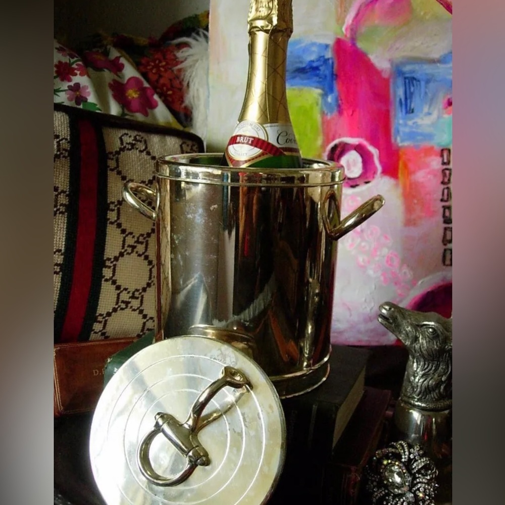 Ultra RARE Vintage GUCCI Equestrian Ice Bucket Wine Cooler Holiday Barware Table